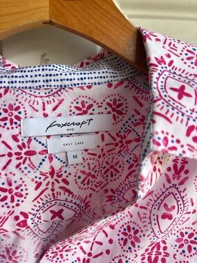 Foxcroft Women's White Button-Up Shirt with Pink and Blue Print